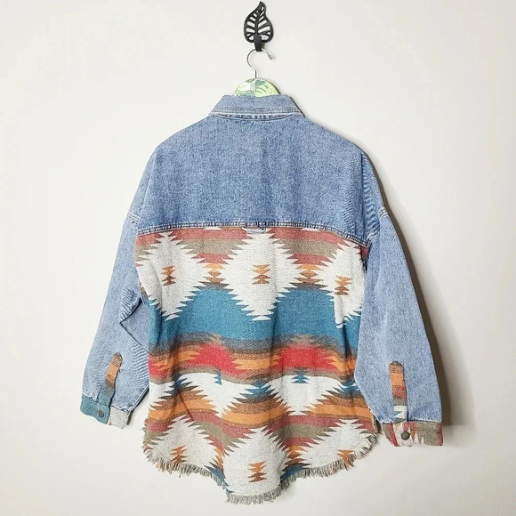 New! Aztec Denim Button Down Shacket - Picture 7 of 8